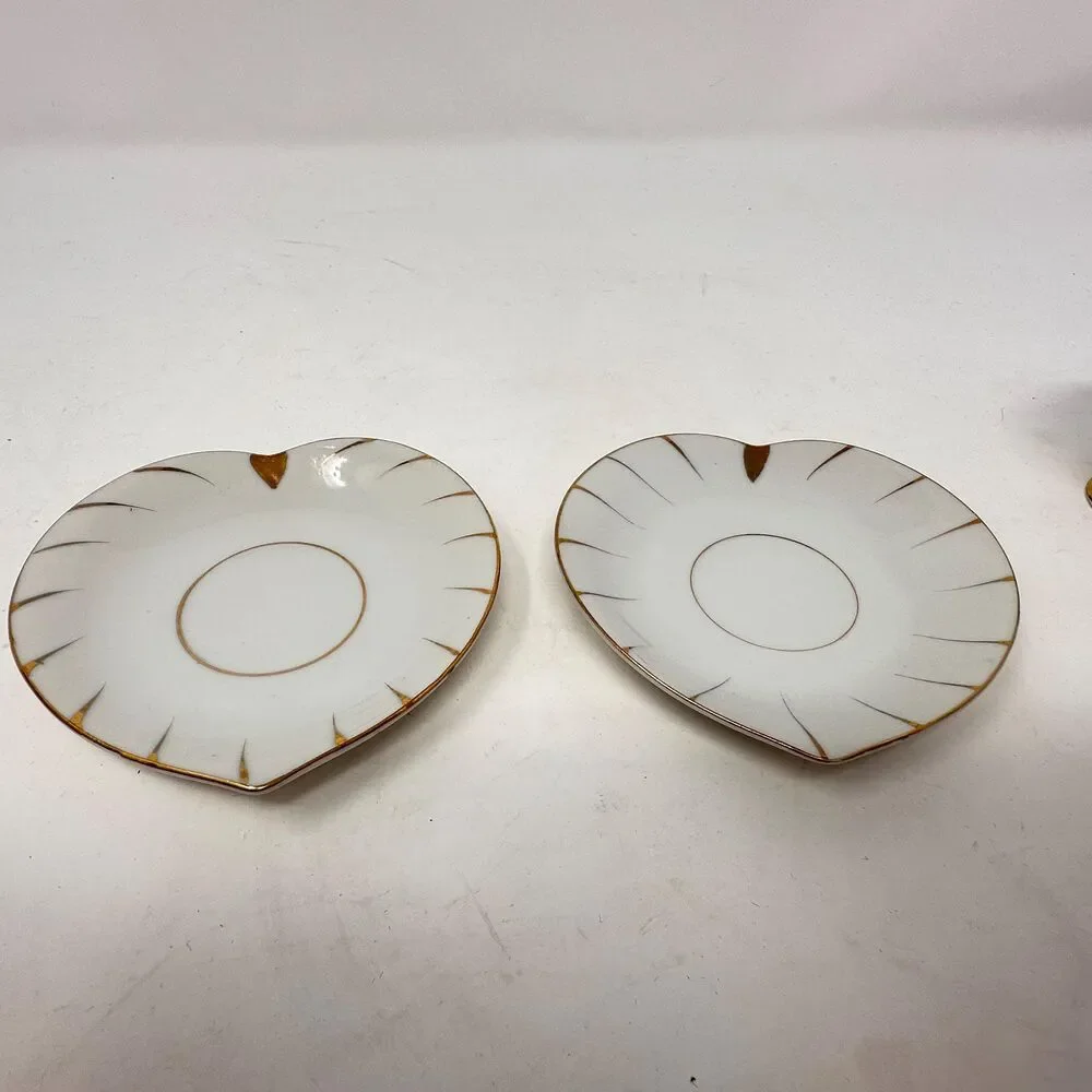 Vintage Inarco Japan White Gold Leaf Demitasse Teacup Saucer Set 2pc E-168-3